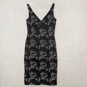 Vintage Maggy London Midi Slip Dress Size 12 Embroidered Black Cocktail‎ Y2K
